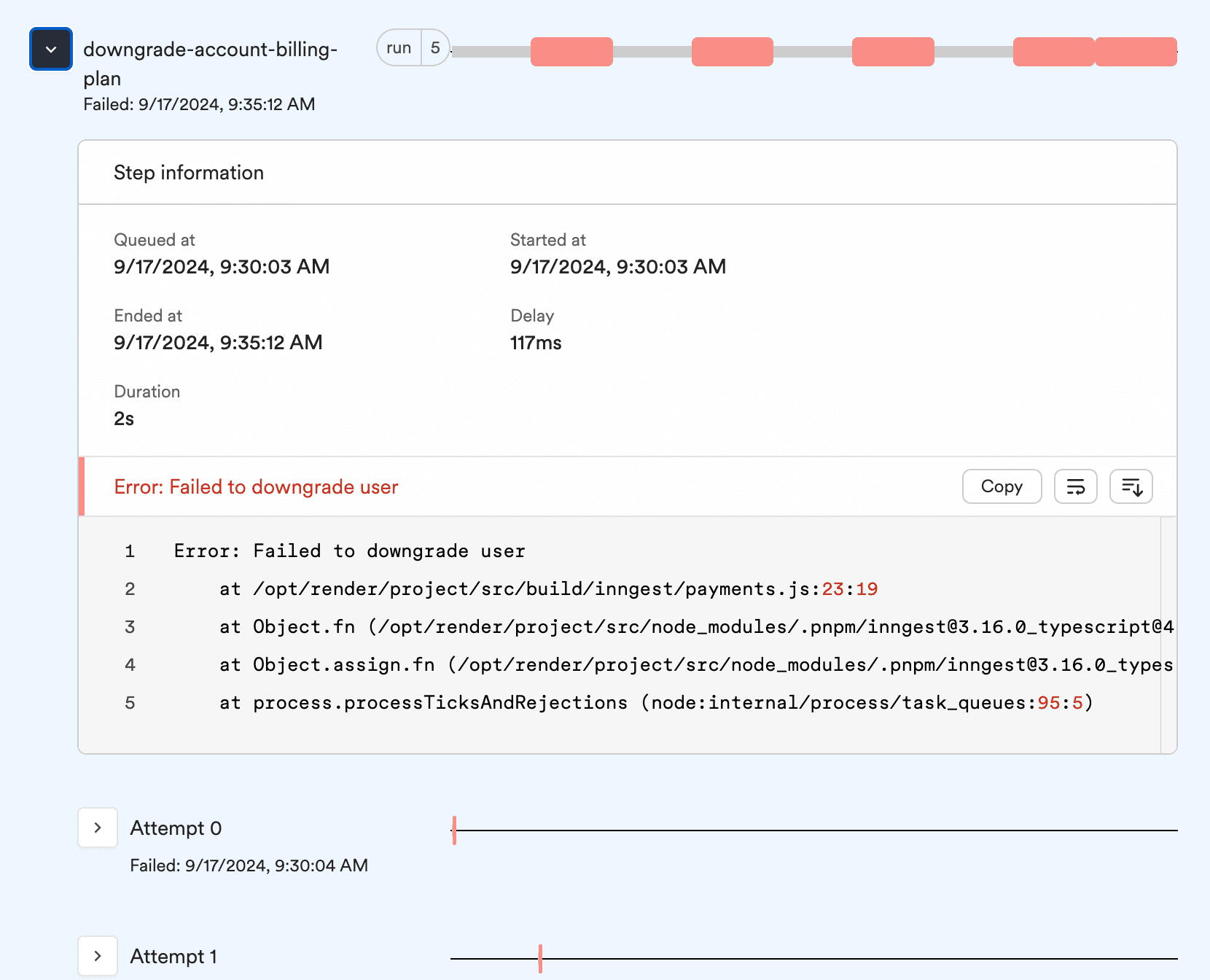 Function run timeline with integrated trace and log information